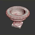 Detailed Stone Flower Pot With Ornate Carved Edges And Square Base
