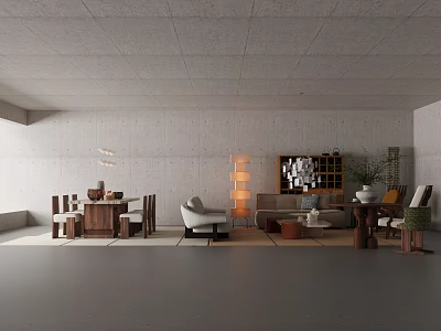 Contemporary Soft Upholstered Sofa And Coffee Table Set For Spacious Minimalist Concrete Living Room 3d model