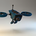 Blue Fighter Jet With Two Large Rotors And Camera Flying Design 3d model