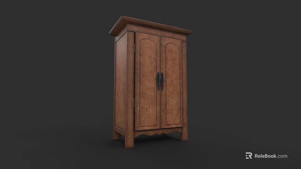 Traditional Wooden Wardrobe With Double Doors And Black Handles Classic Design 3d model 