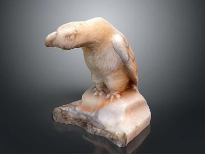 Artistic Standing Bird Sculpture Carved From Marble With Detailed Stone Base 3d model