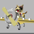 Raccoon Stuffed Toy Riding Yellow Toy Airplane With Propeller Wearing Hat Waving Hand