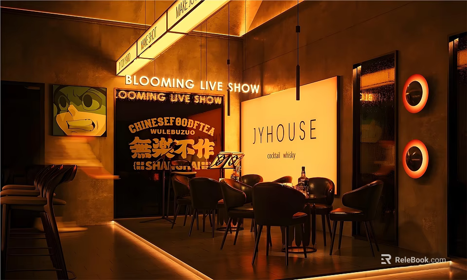 Chinese Bar Featuring Live Show With Cozy Seating Relaxing Atmosphere And Warm Lighting 3d model 