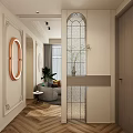Elegant Foyer Hallway Design With Arched Glass And Oval Wall Light