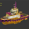 Orange And White Tugboat With Black Fenders And Red Structures