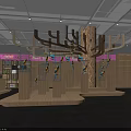 Modern Clothing Store Interior With Wooden Shelves Hanging Clothes Display Tables And Plant Decorations