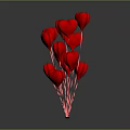 Red Heart Shaped Balloons Bouquet Decorative Arrangement Against Gray Background