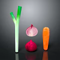 Fresh Organic Vegetables Leek Onion Red Onion And Carrot On Dark Background With Reflection