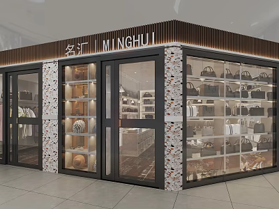 MINGHUI Mall Store Modern Glass Front Display With Bags And Clothing Items 3d model