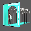 Stylish Event Entrance with NEW WORLD Sign Arched Design and Neon Strip Lights