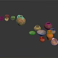 Traditional Ceramic Pottery Display With Various Sizes Orange Vases And Decorative Jars