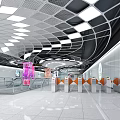 Modern Subway Station Interior Open Space With White Blue Pillar Lighting Ticket Machines And Seats