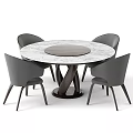 Modern Round Dining Table Set With Marble Top And Four Gray Wooden Leg Chairs
