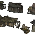 Chinese-style house, ancient building, rural shabby old house 3d model