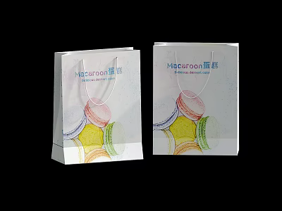 Macaron Themed Shopping Bags In White Paper With Colorful Macaron Patterns 3d model