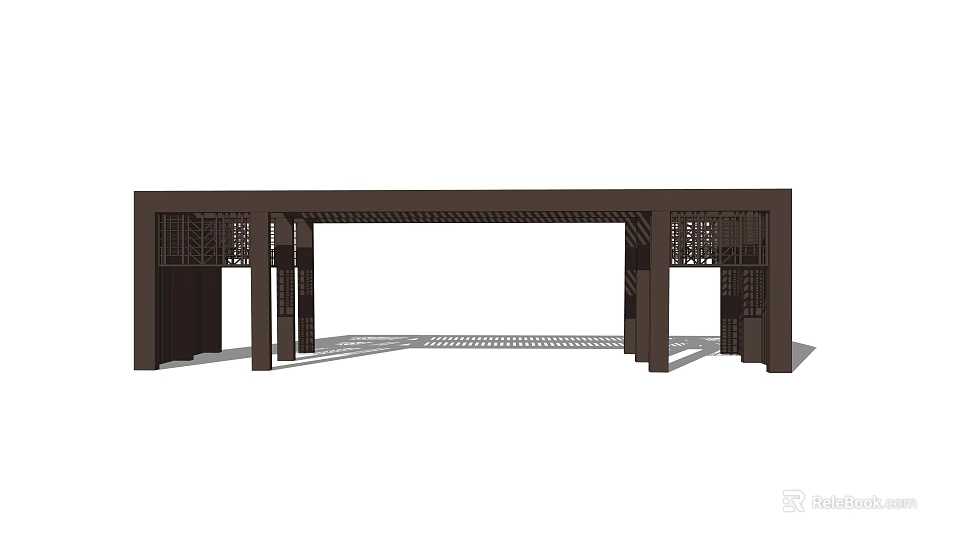 Wooden Entrance Gate Design With Intricate Lattice Patterns And Sturdy Frame 3d model 