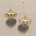 Decorative Golden Dome Shaped Chandeliers With Frame Structure On Beige Background 3d model