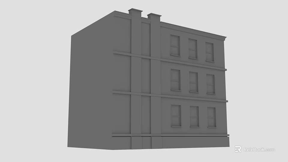 Gray Multi Story Building Architectural Model With Windows And Vertical Structure 3d model 