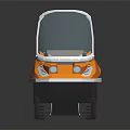 Orange Snowmobile Style Recreational Ride With Transparent Windshield Brown Seat Tracks And Skis