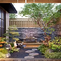 Karesansui Japanese Zen Garden With Stone Path Wooden Fence And Green Plants