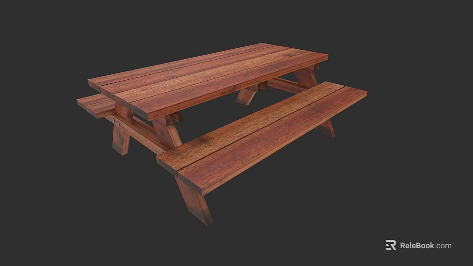 Solid Wood Outdoor Table with Attached Benches for Garden Picnic Space 3d model
