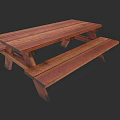 Solid Wood Outdoor Table with Attached Benches for Garden Picnic Space 3d model