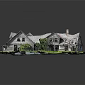 Cartoon Scene Old Wooden House With Gray Roof Broken Windows And Green Plants