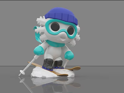 Cute Snow Doll With Blue Hat Goggles Ski Poles And Skis On Snow 3d model