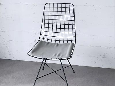 Modern Metal Grid Lounge Chair With Light Gray Cushion And White Wall Background 3d model