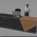 Modern Reception Desk With Black Marble Countertop And Wooden Accent Design