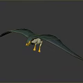 3D Rendered Flying Bird with Teal Wings and Yellow Beak and Feet in Flight