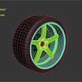 Modern Car Tire Featuring Green Wheel Rim Tread Pattern And Metallic Finish