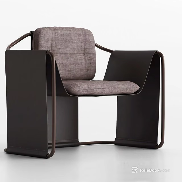 Modern Leisure Chair With Gray Fabric Seat Dark Brown Metal Frame And Curved Armrest Design 3d model 