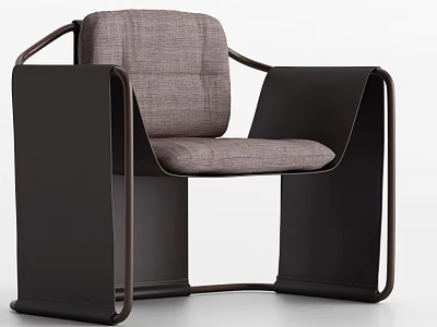 Modern Leisure Chair With Gray Fabric Seat Dark Brown Metal Frame And Curved Armrest Design 3d model