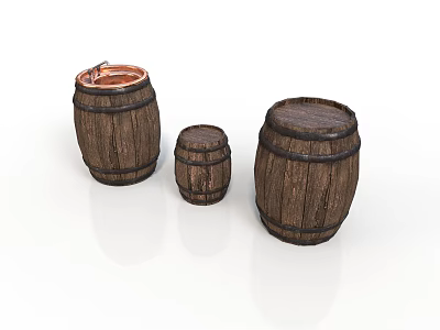 Home Living Wooden Barrels Set With Different Sizes And Metal Hoops 3d model