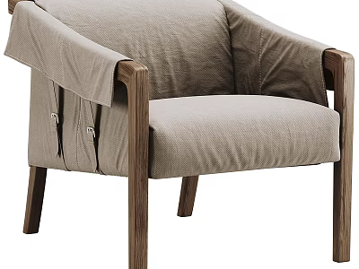 Modern Single Sofa With Wooden Armrests And Light Gray Fabric Upholstery 3d model