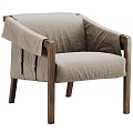 Modern Single Sofa With Wooden Armrests And Light Gray Fabric Upholstery