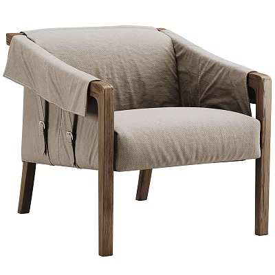 Modern Single Sofa With Wooden Armrests And Light Gray Fabric Upholstery 3d model