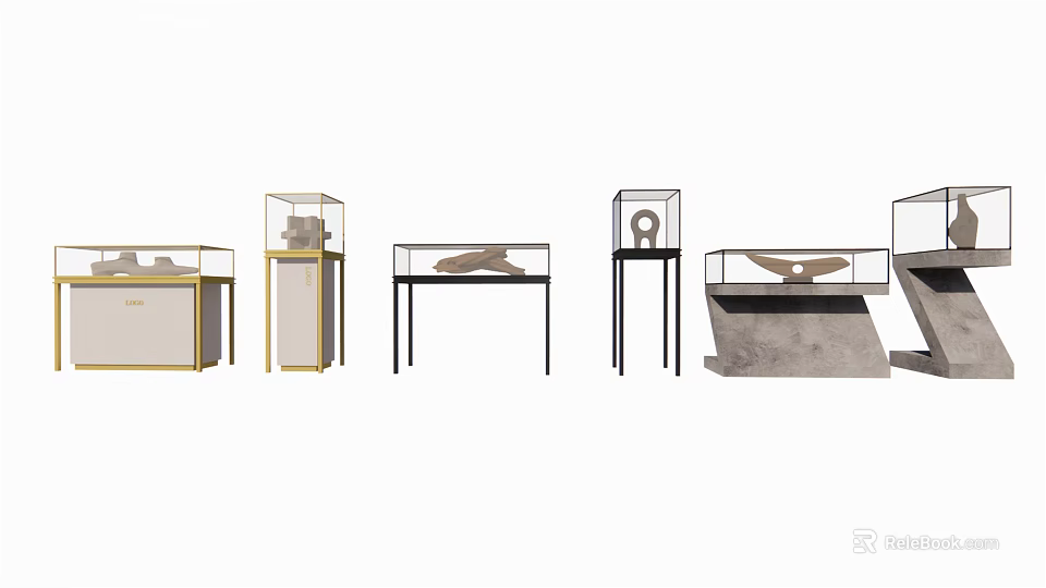 Stylish Display Shelves with Glass Enclosures and Metal Frames in Modern Design 3d model 