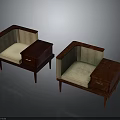 Classic Upholstered Armchairs With Wooden Side Tables Featuring Drawers And Armrests