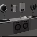 Modern Laundry Room With Double Washing Machines White Cabinets And Sink