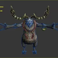 Game Movie Character 3D Model With Large Horns Fur Glowing Eyes And Outstretched Arms