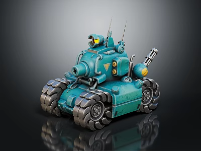 Blue Mechanical Tank Featuring Cannon Tracks Top Antenna And Detailed Design 3d model