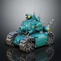 Blue Mechanical Tank Featuring Cannon Tracks Top Antenna And Detailed Design
