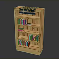 Wooden Bookshelf With Multiple Shelves Holding Books And Decorative Top Fabric