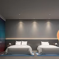 Modern Hotel Guest Room Interior Design With Comfortable Bed Round Mirror And Accent Lighting