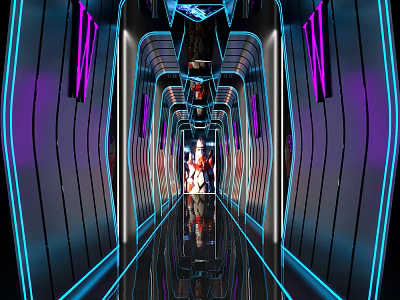 Hi Tech Modern KTV Corridor With Neon Lights And Mirrored Floors 3d model