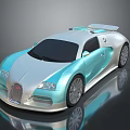 Bugatti Sports Car With Blue And Silver Glossy Finish And Sleek Aerodynamic Design