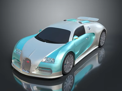 Bugatti Sports Car With Blue And Silver Glossy Finish And Sleek Aerodynamic Design 3d model