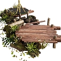 Garden Landscape Wooden Bridge Plant Stone Green Plant Hair Stone Rotten Wood Floor Ruins 3d model